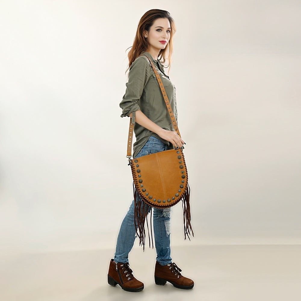 AMERICAN DARLING ADBGA413 Women’s Tan Eco-Friendly Genuine Leather Western Cross